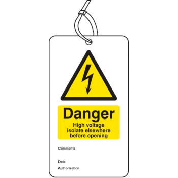 Danger - High Voltage Isolate Elsewhere - Double Sided Safety Tag