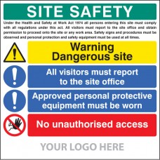 Site Safety Board - Dangerous Site - Visitors - PPE - Access - Site Saver Sign 1220 x 1220mm