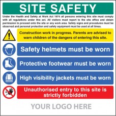 Site Safety Board - Helmets - Footwear - Hi Vis - Unauthorised Entry - Site Saver Sign 1220 x 1220mm