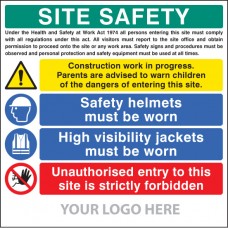 Site Safety Board - Helmets - Hi-vis - Unauthorised Entry - Site Saver Sign 1220 x 1220mm