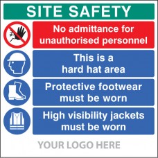 Site Safety Board - No Admittance - Hard Hat - Footwear - Hivis - Site Saver Sign 1220 x 1220mm